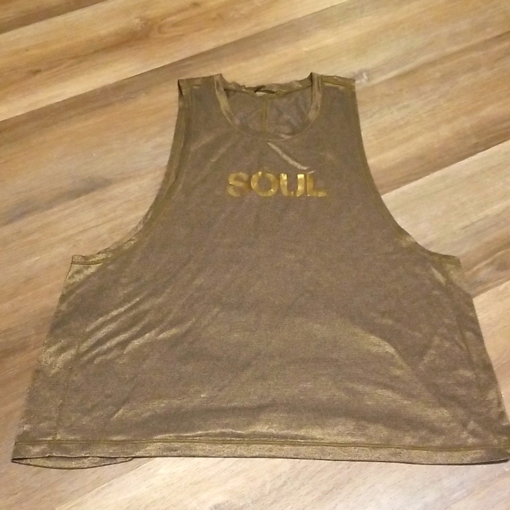 Lululemon, glittery bronze/gold/brown, "SOUL" athletic, racerback, tank top